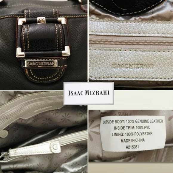 Isaac Mizrahi Black Leather Shoulder Bag Handbag Tote Satchel Magnet Drawstrings - Picture 11 of 13